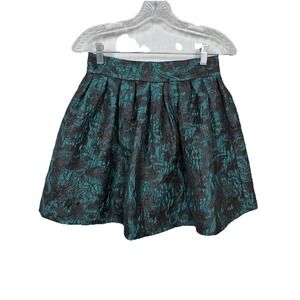 ALICE + OLIVIA Stora Mini Skirt Womens 2 Black Teal Tinsel Brocade Pouf Party
